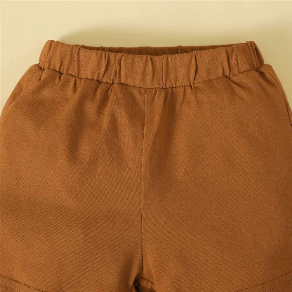 0-3 Years Infant Baby Boy 2PCS Set Cartoon Dinosaur White Short Sleeve Top+Brown Shorts Cute Sport Style Handsome Fashion Outfit