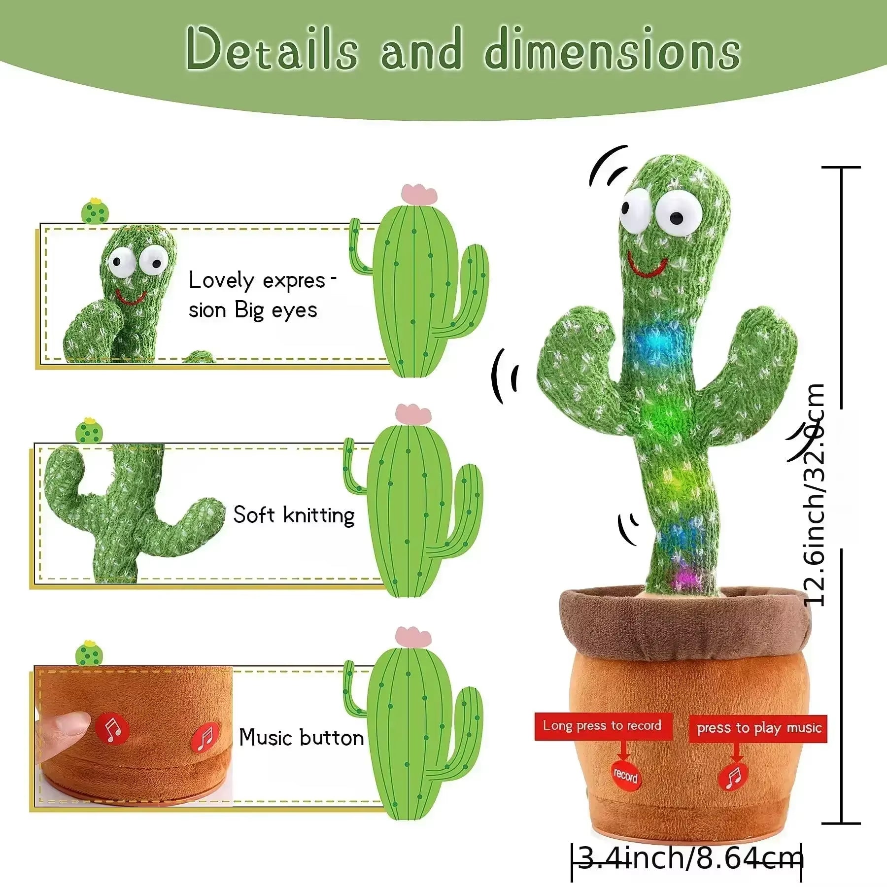 Dancing and Talking Cactus Toy Sunshine Cactus Children'S Electronic Plush Toy with 120 Songs Children'S Birthday Gifts
