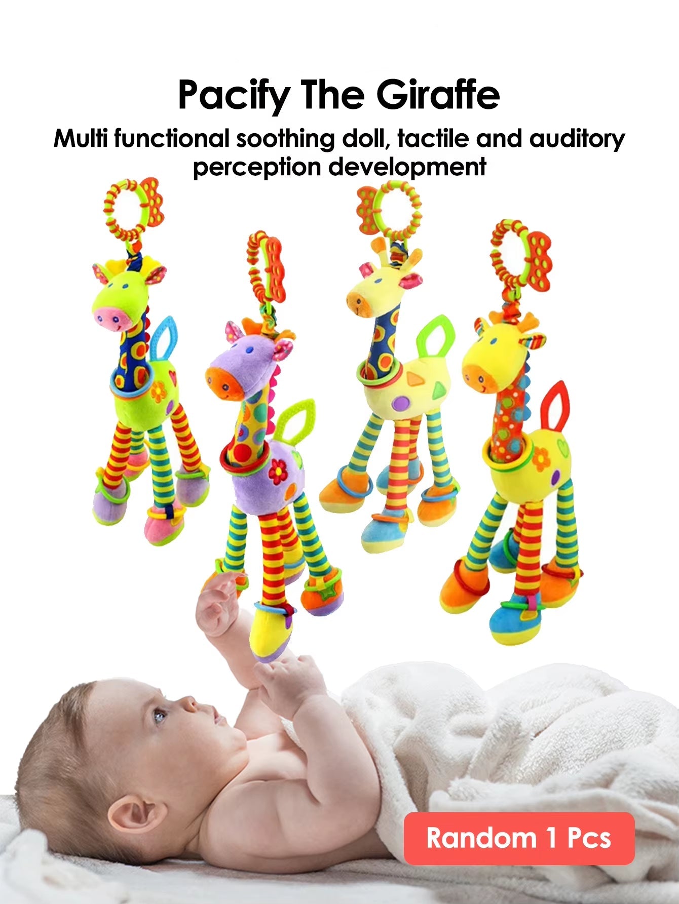 1Pcs Random Soft Giraffe Handbells Rattles Plush Infant Baby Development Handle Toys with Teether Baby Toy for Newborn Gifts