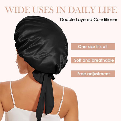Elevate Your Sleep Routine with Our Adjustable Double Layer Satin Bonnet - Perfect for Curly Hair and Stylish Comfort!
