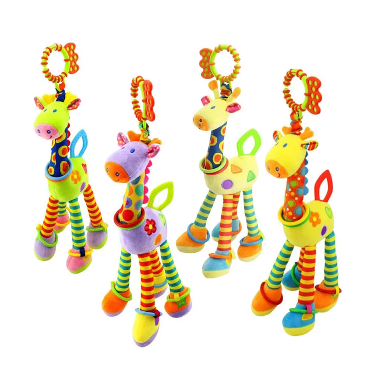 1Pcs Random Soft Giraffe Handbells Rattles Plush Infant Baby Development Handle Toys with Teether Baby Toy for Newborn Gifts