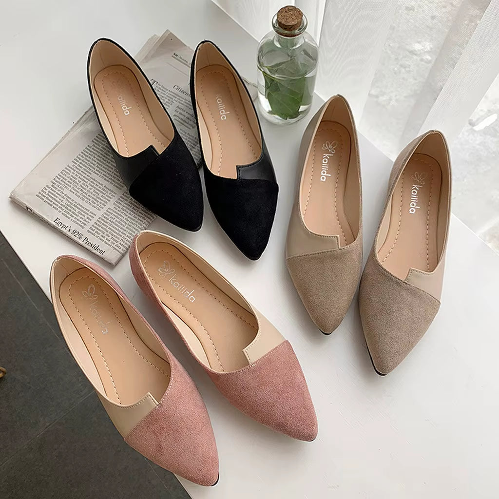 Pointed Toe Flat Shoes Women Solid Patchwork Slip on Shoes Casual Breathable Ballet Flats Daily All-Match Comfort Loafers Shoes