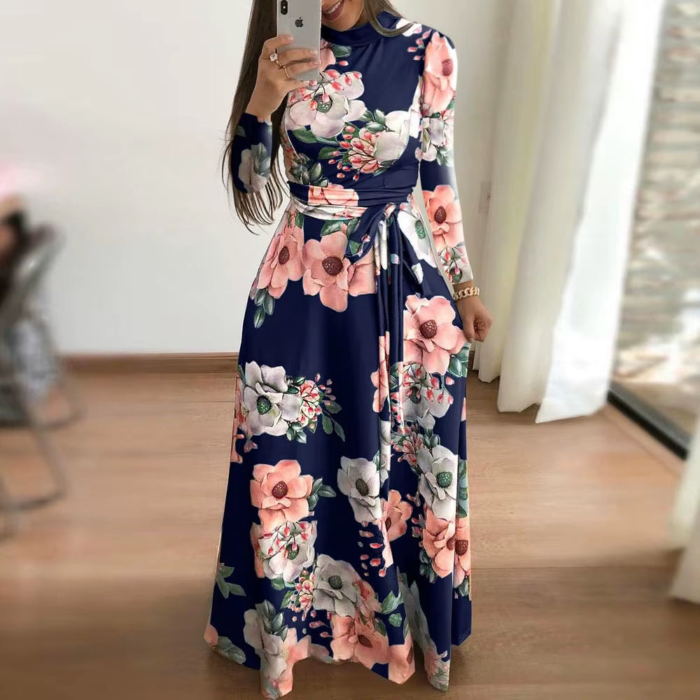 Women'S Floral Print Summer Dress - 2025 New Boho A-Line Swing Dress with Short Sleeves, High Waist Flowy Maxi Dress for Beach &