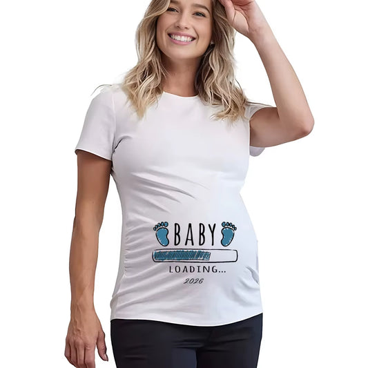 Baby Loading 2026 Print Pregnant Women'S Pregnancy Announcement T-Shirt Female Pregnancy Clothes New Mom Short Sleeve Shirts Tee