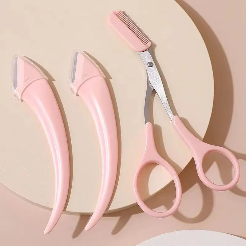 Eyebrow Trimmer Set, Curved Eyebrow Razor, Eyebrow Scissors with Comb, Convenient Easy Beauty Tools for Beginners