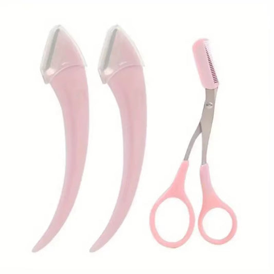 Eyebrow Trimmer Set, Curved Eyebrow Razor, Eyebrow Scissors with Comb, Convenient Easy Beauty Tools for Beginners