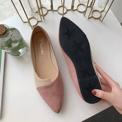 Pointed Toe Flat Shoes Women Solid Patchwork Slip on Shoes Casual Breathable Ballet Flats Daily All-Match Comfort Loafers Shoes