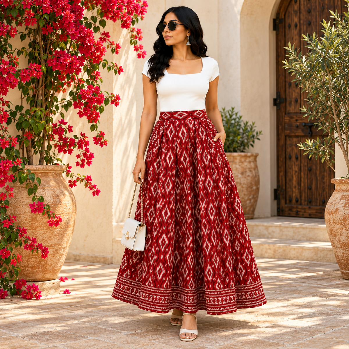 Indo-Western Sambalpuri Pure Silk Long Skirt