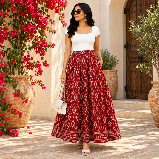 Indo-Western Sambalpuri Pure Silk Long Skirt