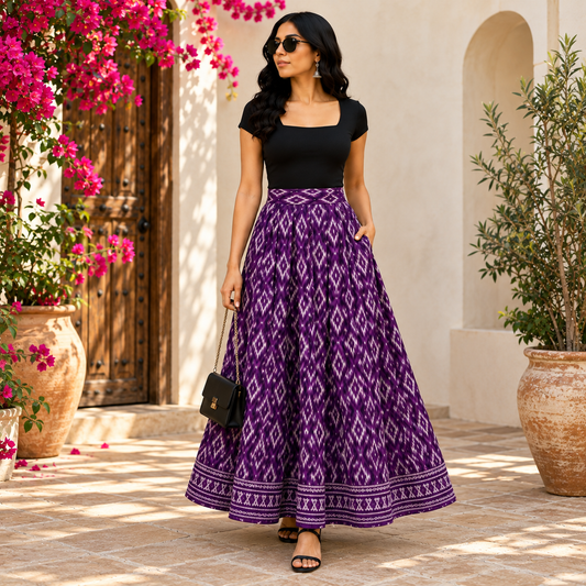 Indo-Western Sambalpuri Pure Silk Long Skirt