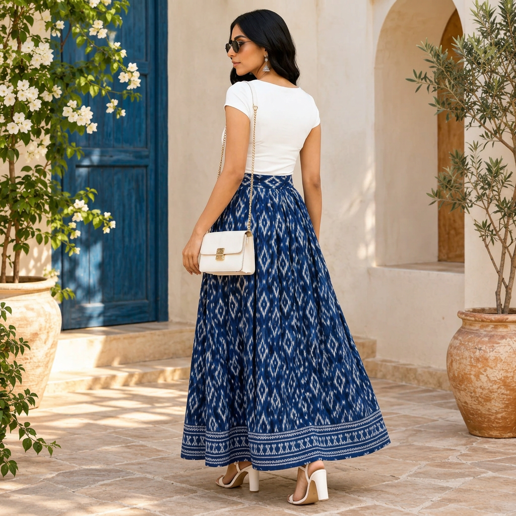 Indo-Western Sambalpuri Pure Silk Long Skirt