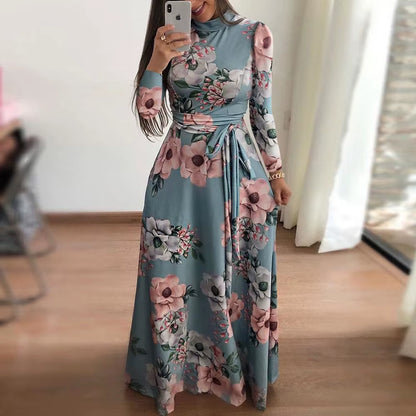Women'S Floral Print Summer Dress - 2025 New Boho A-Line Swing Dress with Short Sleeves, High Waist Flowy Maxi Dress for Beach &