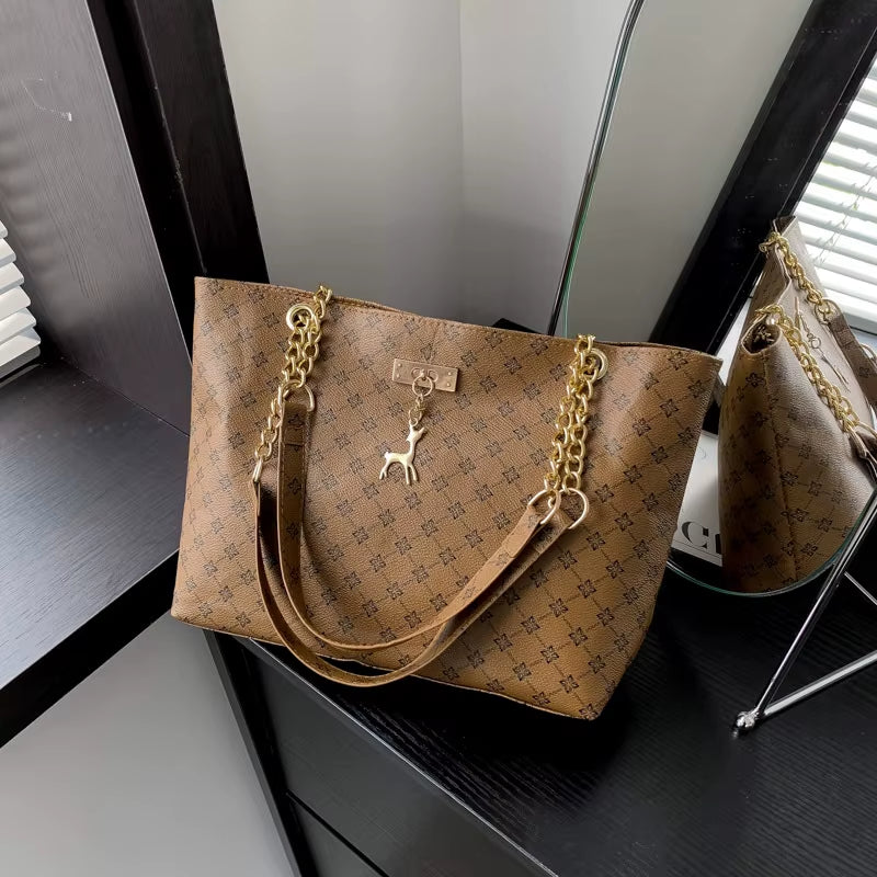 New Presbyopia Handbag Texture Soft Leather Large Capacity Tote Women Bag with Hanging Accessories Shoulder Bag