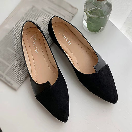 Pointed Toe Flat Shoes Women Solid Patchwork Slip on Shoes Casual Breathable Ballet Flats Daily All-Match Comfort Loafers Shoes