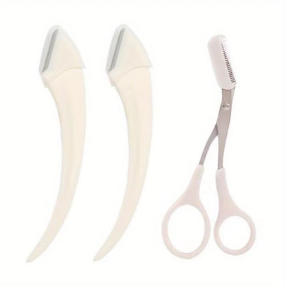 Eyebrow Trimmer Set, Curved Eyebrow Razor, Eyebrow Scissors with Comb, Convenient Easy Beauty Tools for Beginners