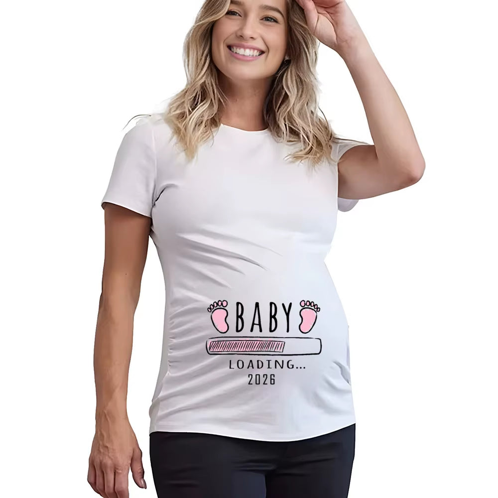 Baby Loading 2026 Print Pregnant Women'S Pregnancy Announcement T-Shirt Female Pregnancy Clothes New Mom Short Sleeve Shirts Tee