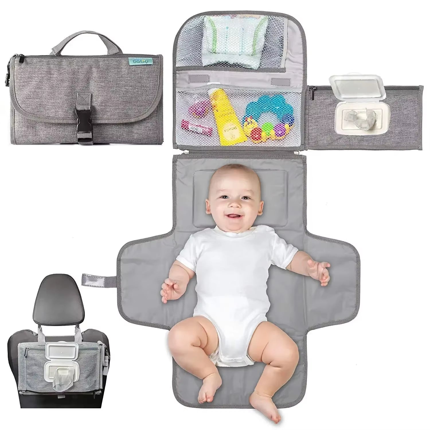 Portable Diaper Changing Pad Portable Baby Changing Pad with Pockets Waterproof Travel Diaper Changing Station Kit Baby Gifts