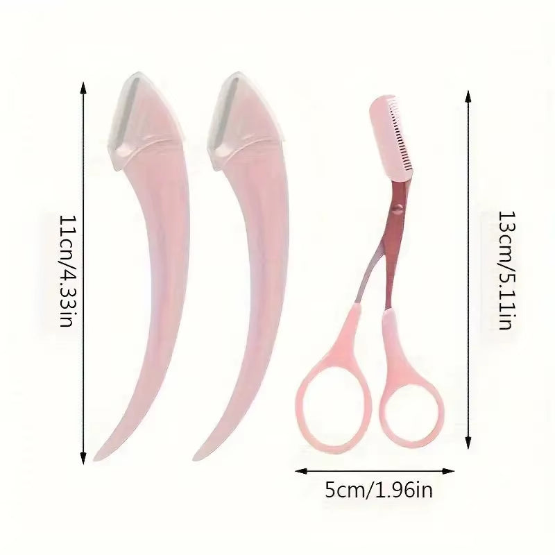 Eyebrow Trimmer Set, Curved Eyebrow Razor, Eyebrow Scissors with Comb, Convenient Easy Beauty Tools for Beginners