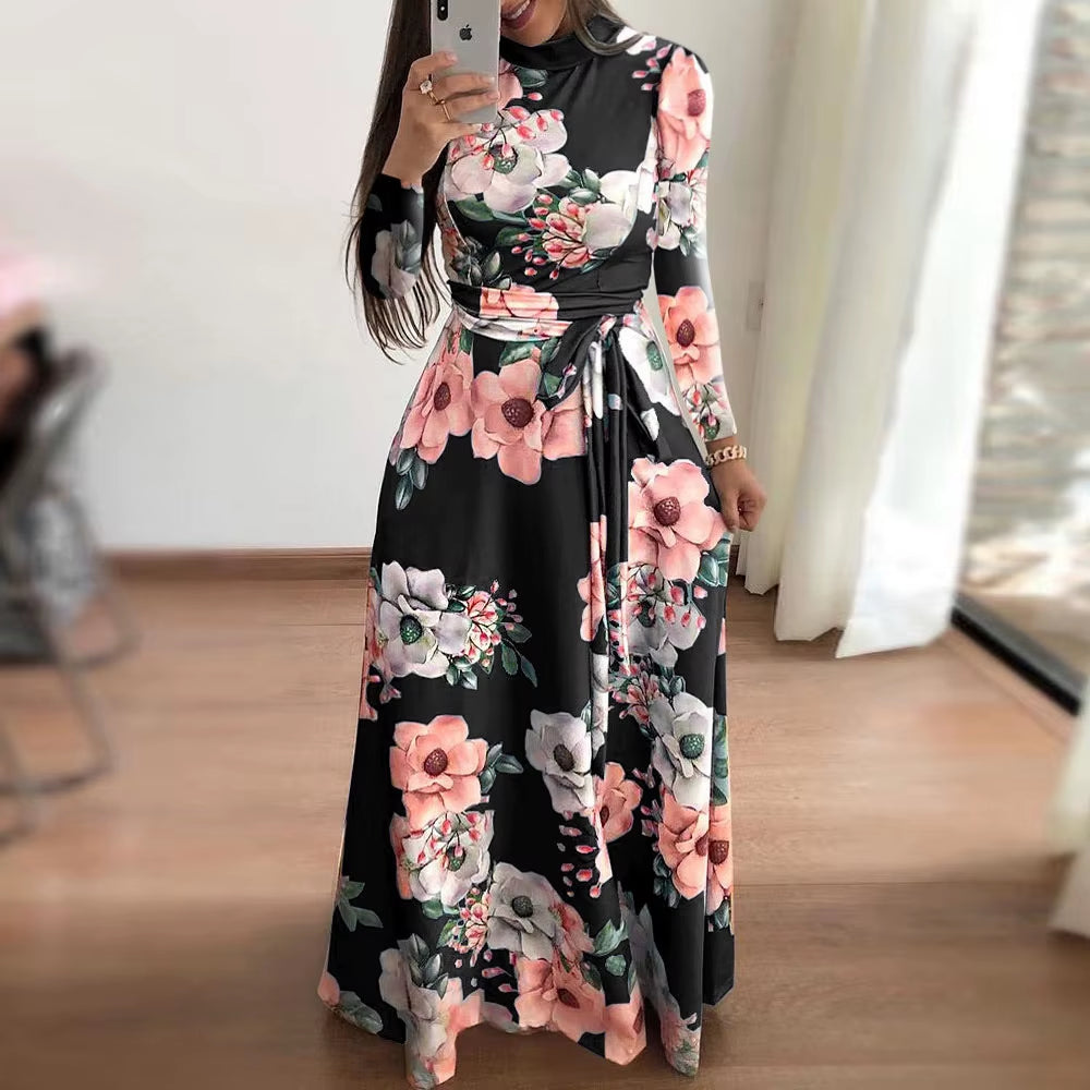 Women'S Floral Print Summer Dress - 2025 New Boho A-Line Swing Dress with Short Sleeves, High Waist Flowy Maxi Dress for Beach &