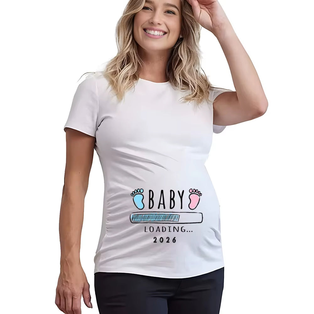 Baby Loading 2026 Print Pregnant Women'S Pregnancy Announcement T-Shirt Female Pregnancy Clothes New Mom Short Sleeve Shirts Tee