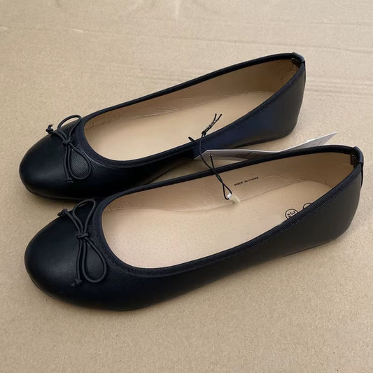 2026 Spring Elegant Bowknot Ballet Flats Classic Shoe round Toe Comfort Slip-On Ladies Fashion Loafers Leather Mules Shoes