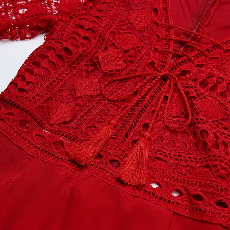 Women'S a Line Dress Short Mini Dress White Black Red Long Sleeve Solid Color Ruffle Patchwork Chiffon Spring Summer Slim V Neck